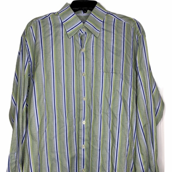 Robert‎ Talbott Button Front Shirt Large Green Blue - Picture 1 of 5